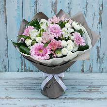 Букет цветов из:  Герберы, Альстромерии и Хризантемы в Зеленогорске Ленинградской области