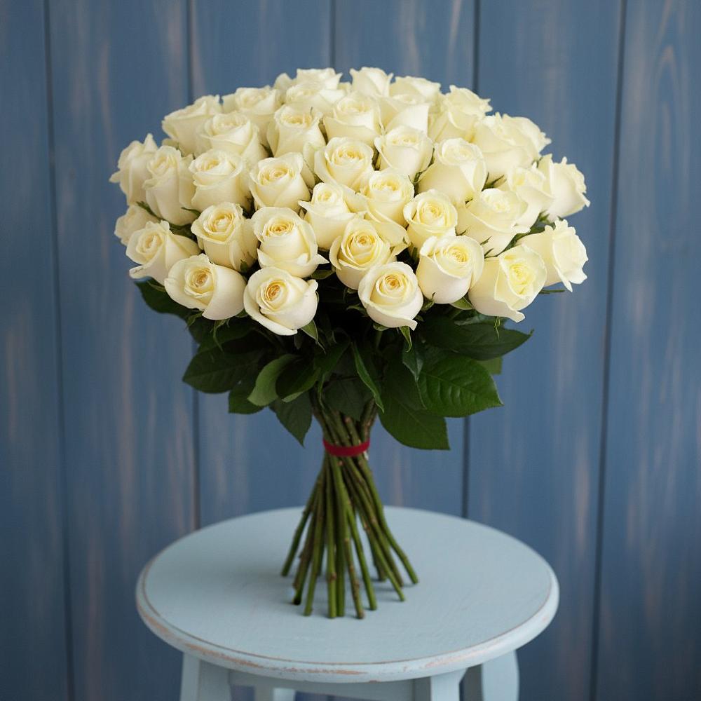 Букет 51 Белая роза Эдлесс Лав в Зеленогорске Ленинградской области