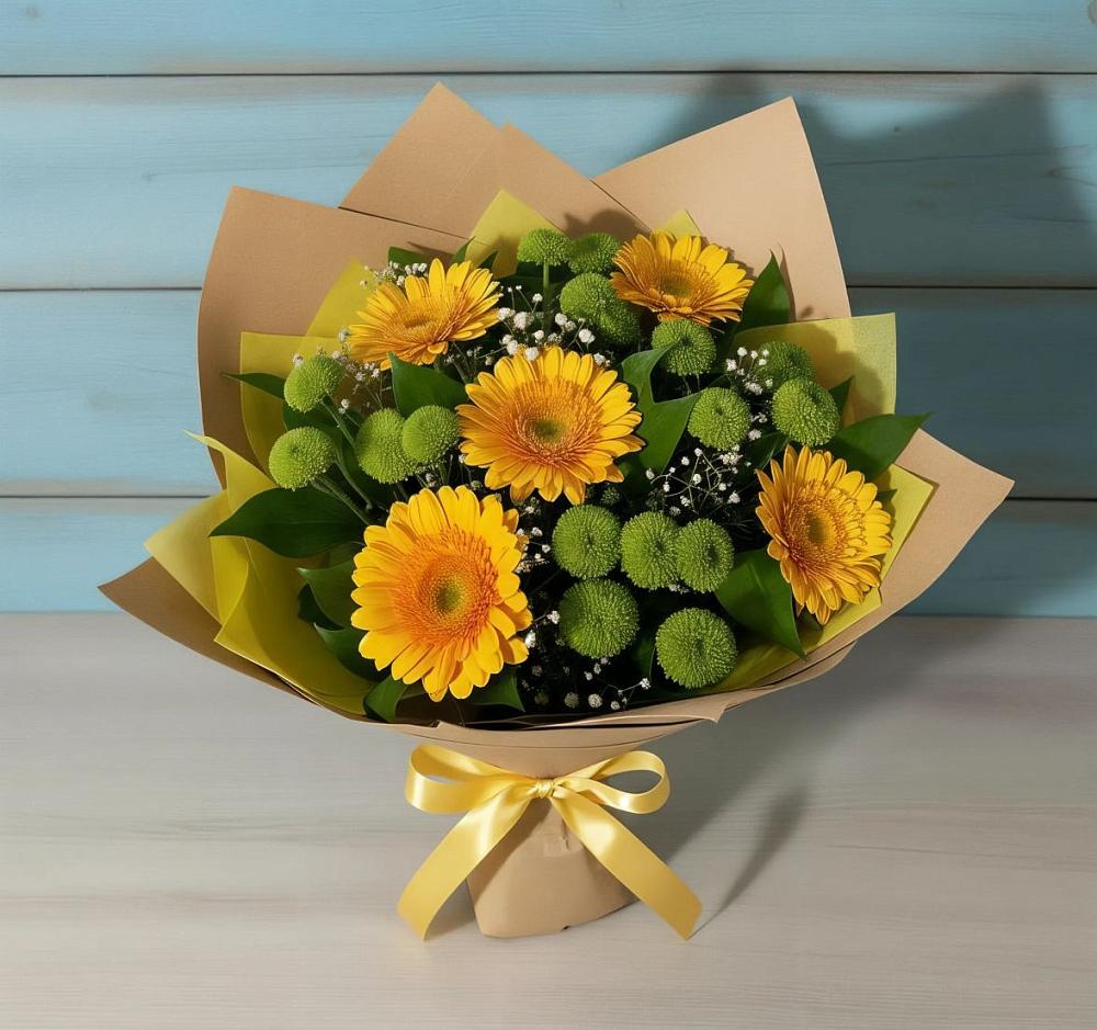 Букет цветов из: Герберы и Хризантемы в Зеленогорске Ленинградской области
