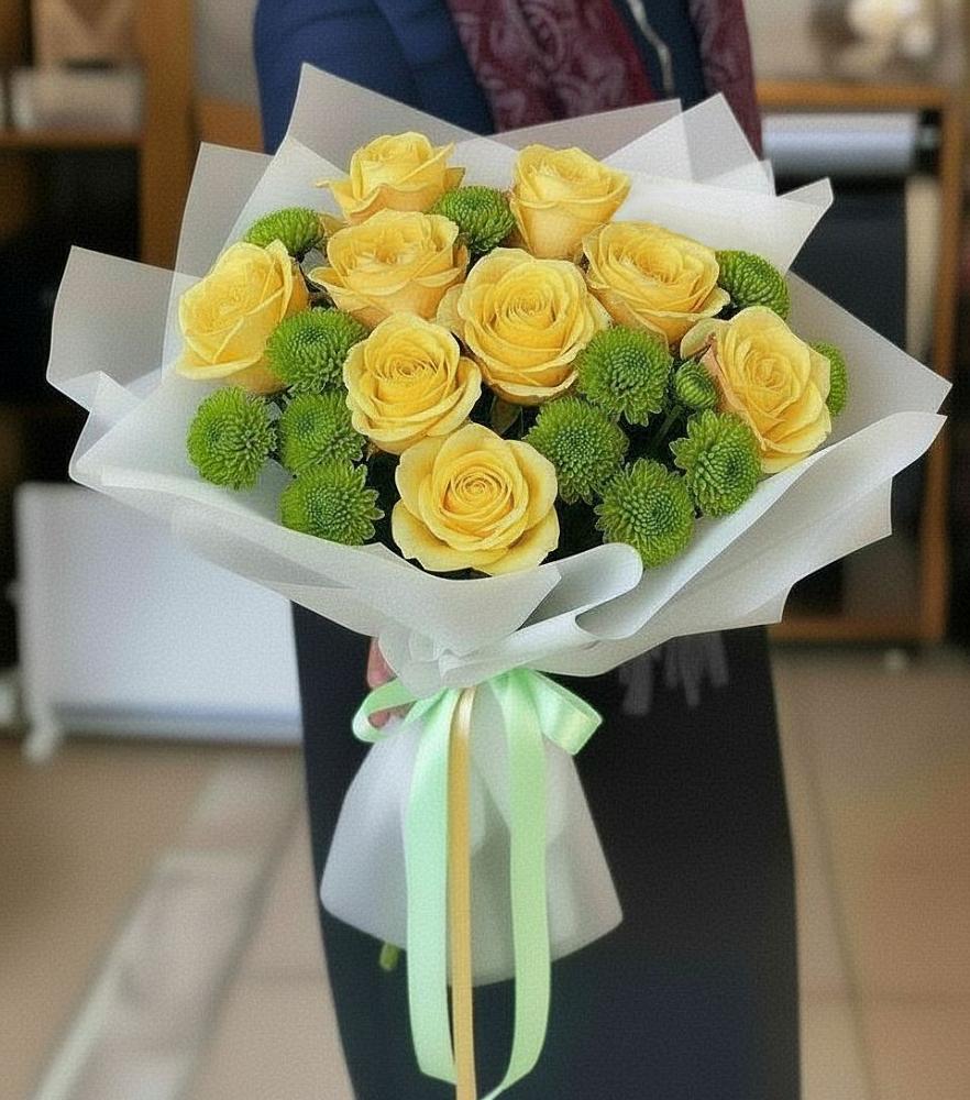 Букет цветов из: Хризантемы и Розы в Зеленогорске Ленинградской области