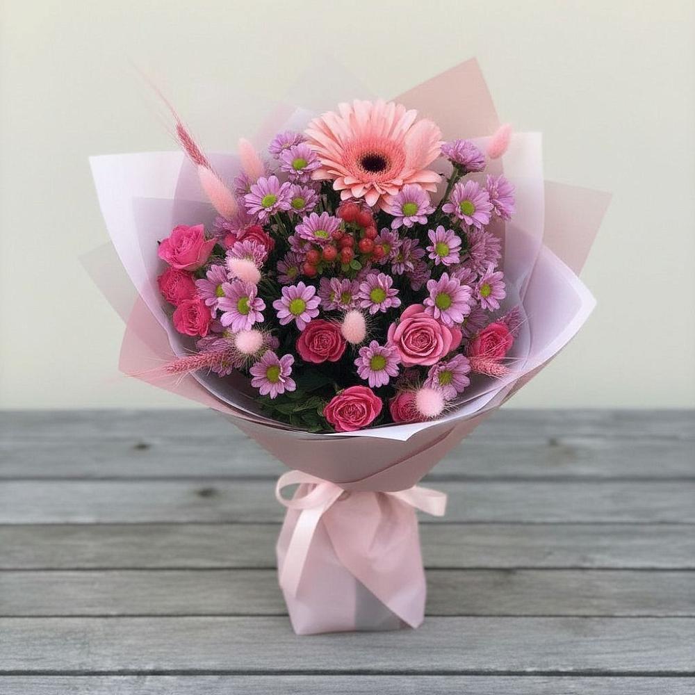 Букет цветов из: Розы, Герберы и Хризантемы в Зеленогорске Ленинградской области