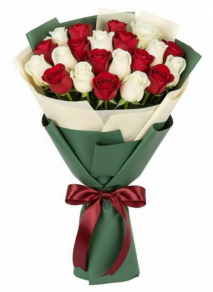 Букет Микс из красных и белых роз в Зеленогорске Ленинградской области