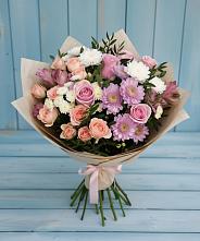 Букет цветов из:  Хризантемы, Розы и Альстромерии в Зеленогорске Ленинградской области