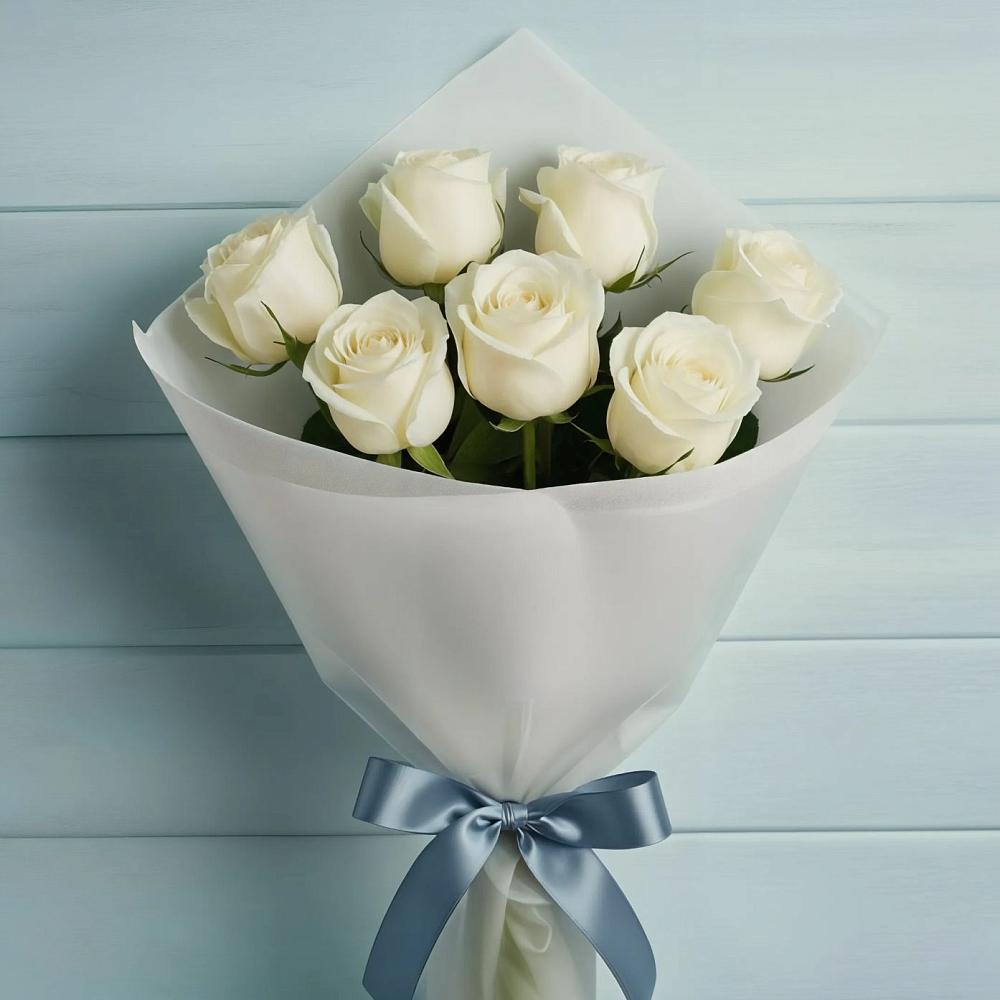 Букет 7 Белых роз Эдлесс Лав в Зеленогорске Ленинградской области